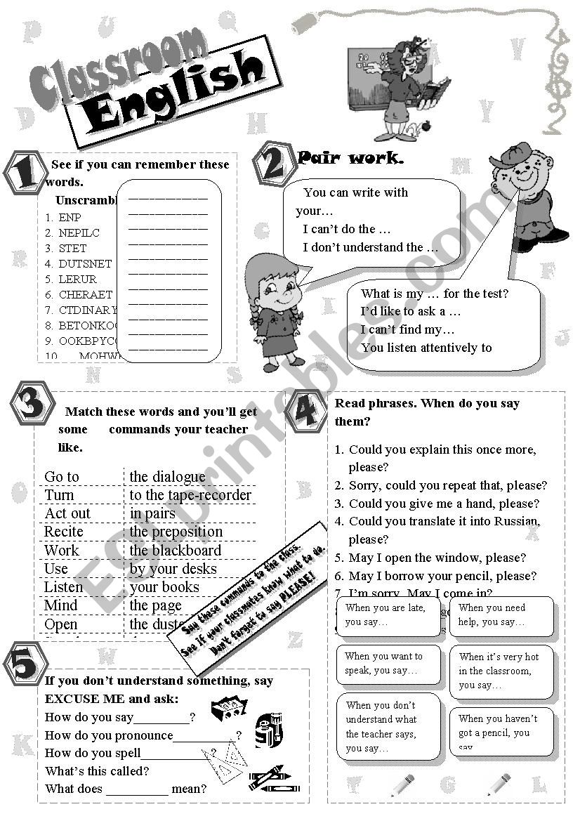 Classroom language worksheet