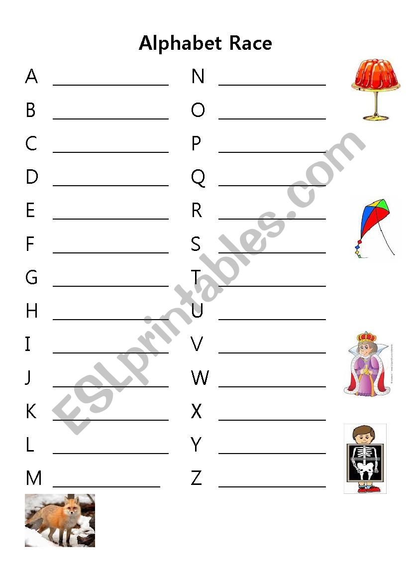 Alphabet relay race worksheet