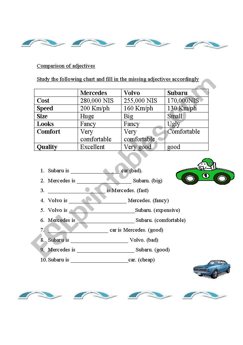 comparison of adjectives worksheet