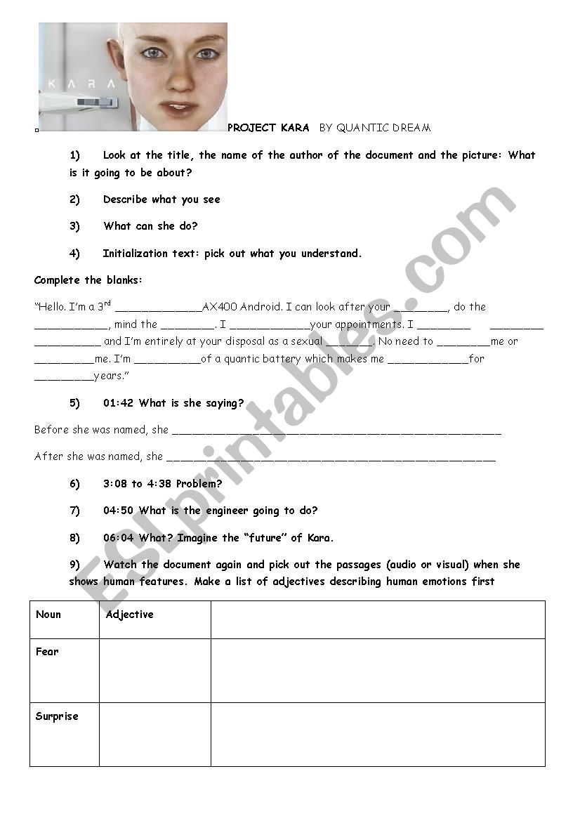 Project Kara worksheet