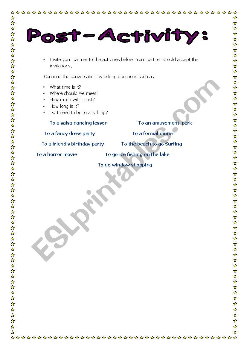 Making Invitation worksheet