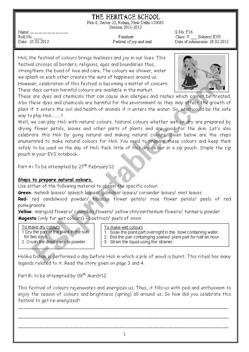 Holi worksheet