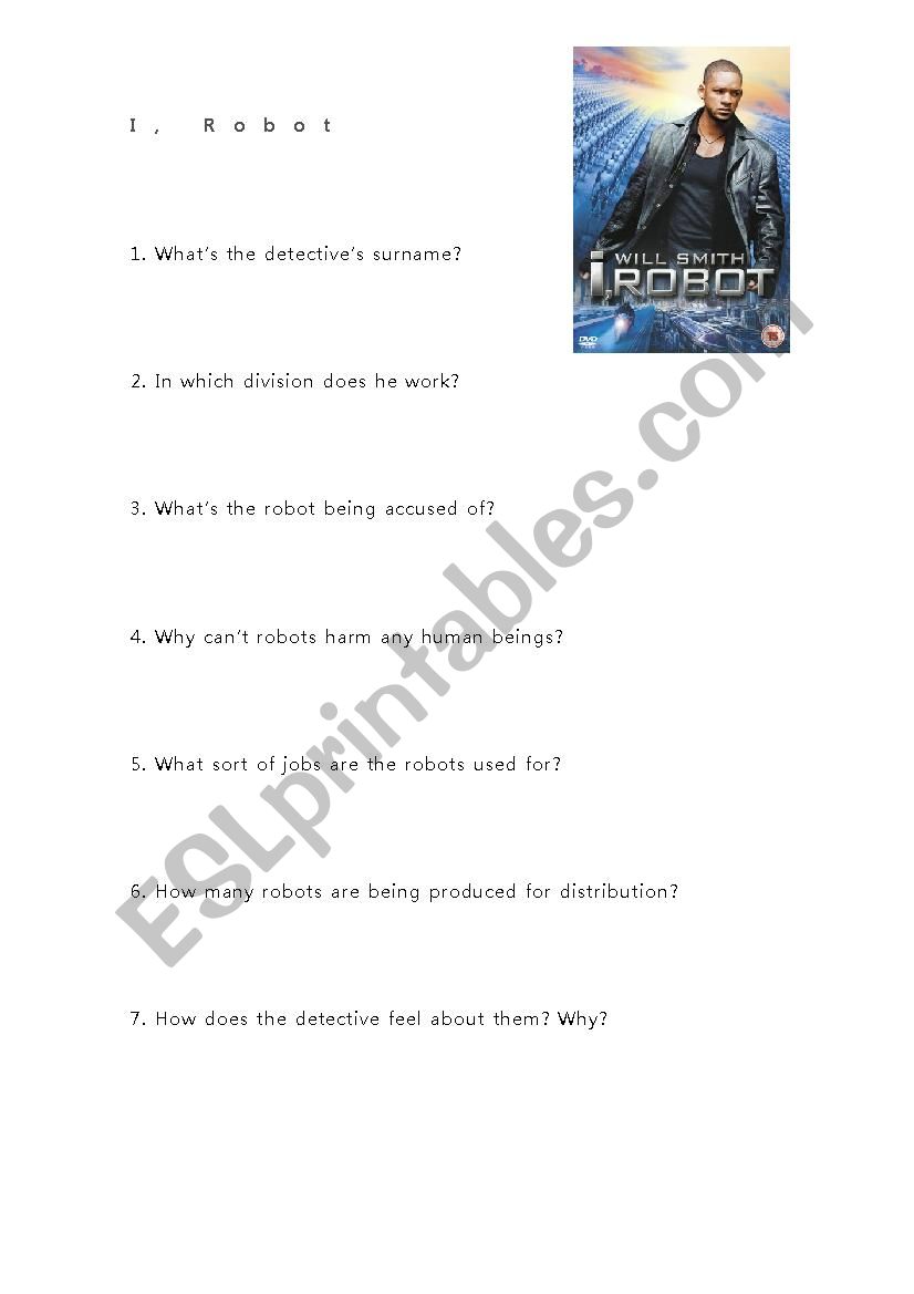 I, robot worksheet