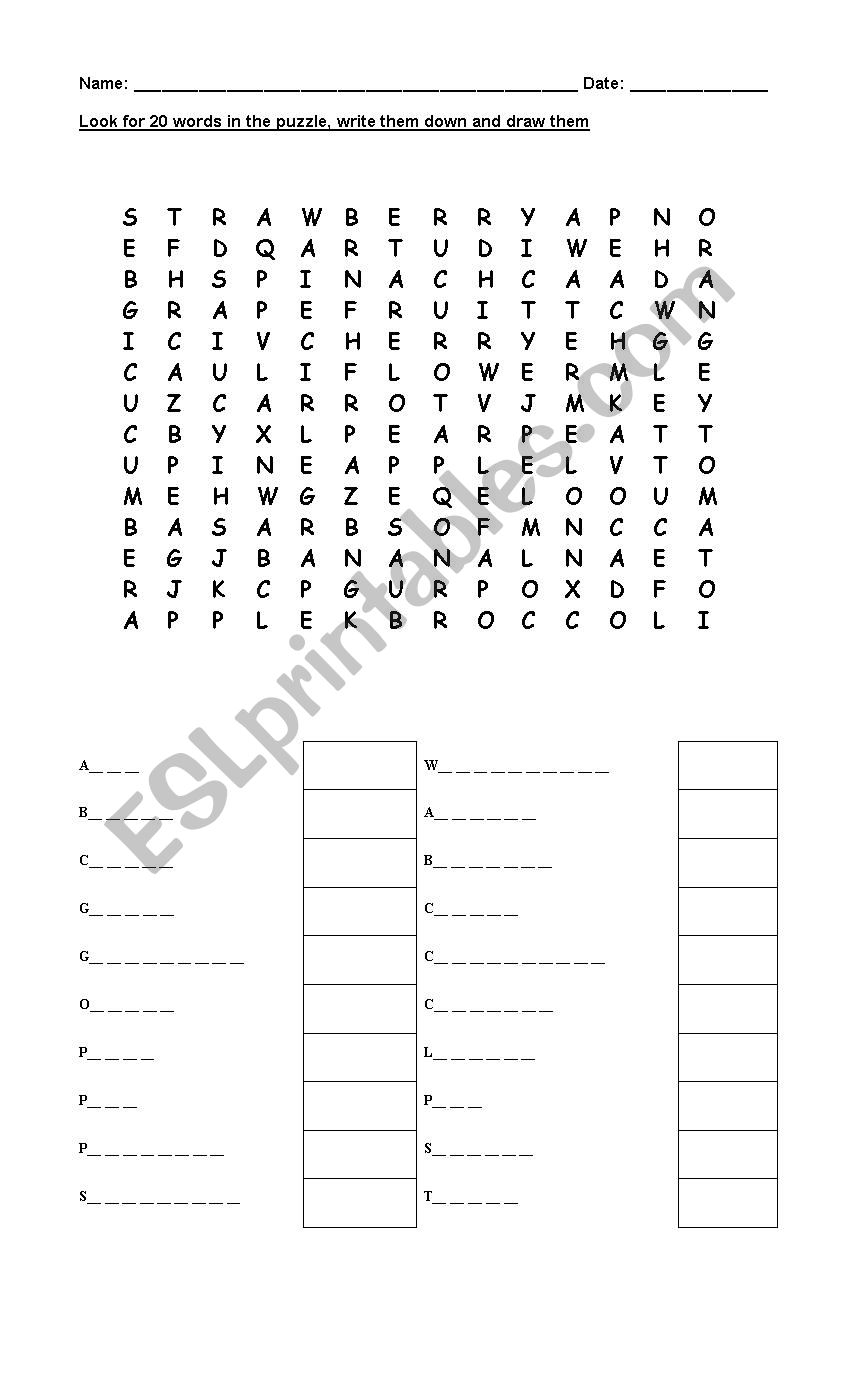 Fruits and vegetables puzzle worksheet