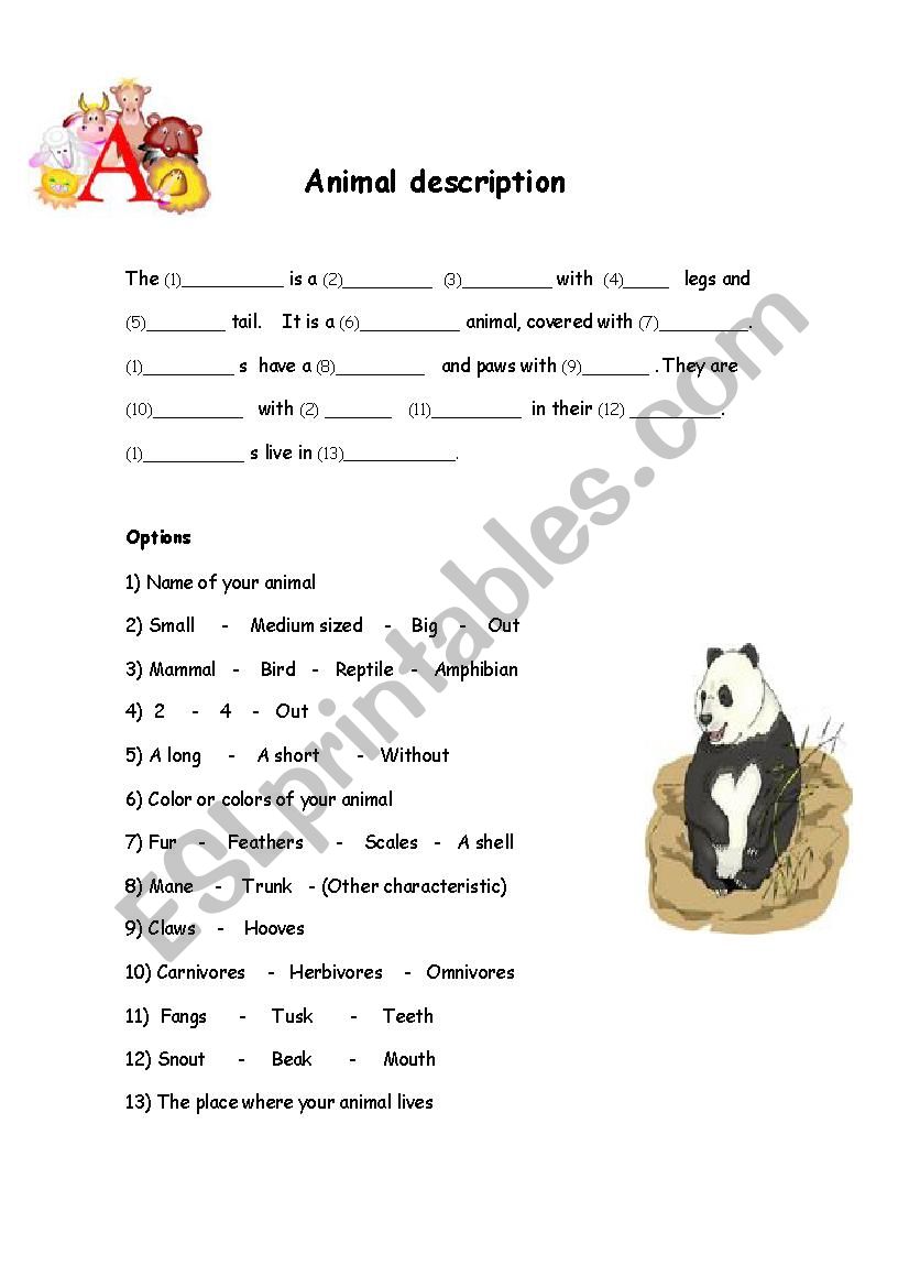 Animal description worksheet