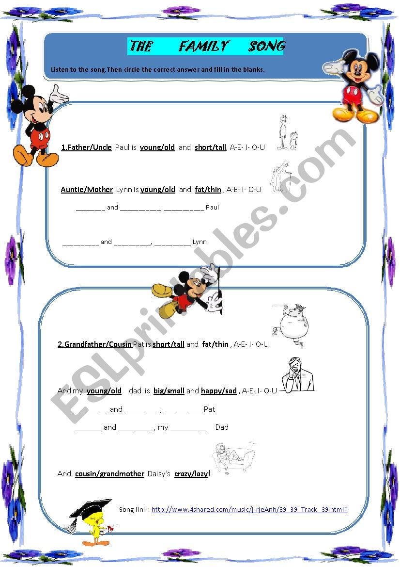 Family members and adjectives worksheet