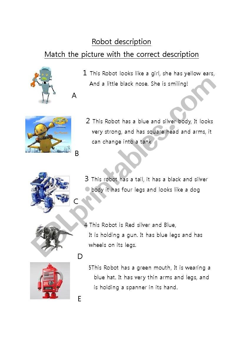 Robot matching and design worksheet