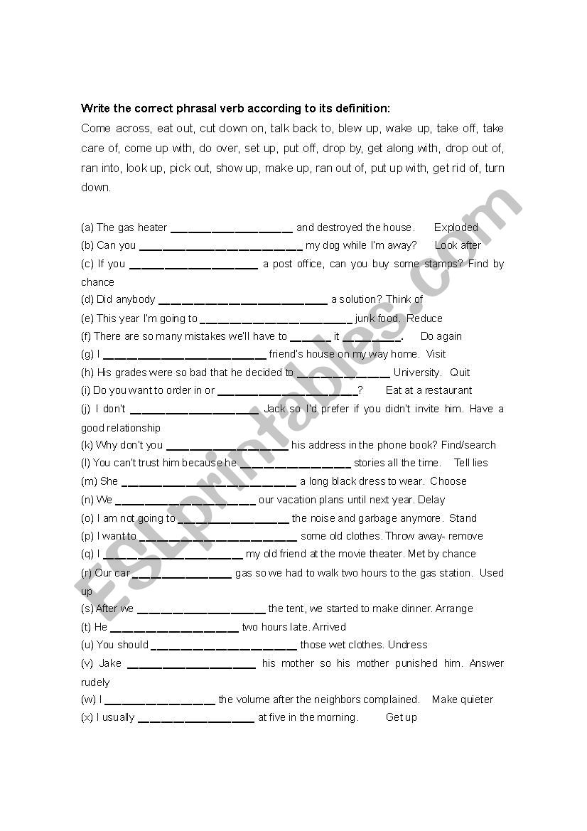 Phrasal verbs worksheet