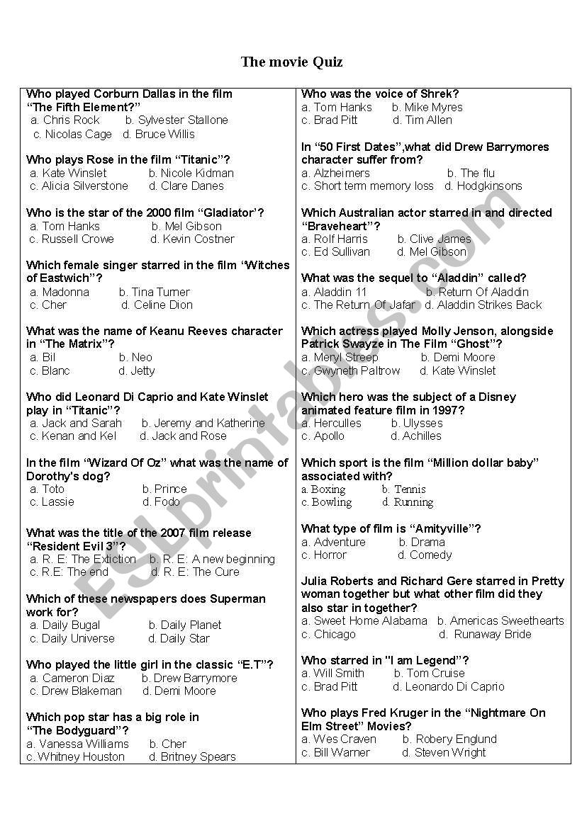 The movie quiz worksheet