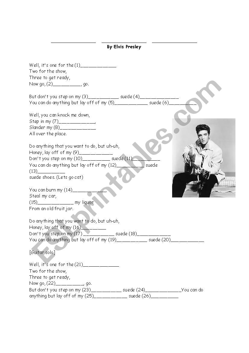 Blue suede shoes worksheet Blue suede shoes worksheet