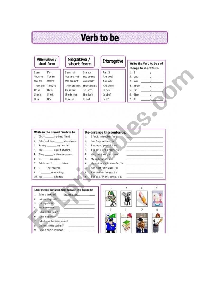 verb to be worksheet