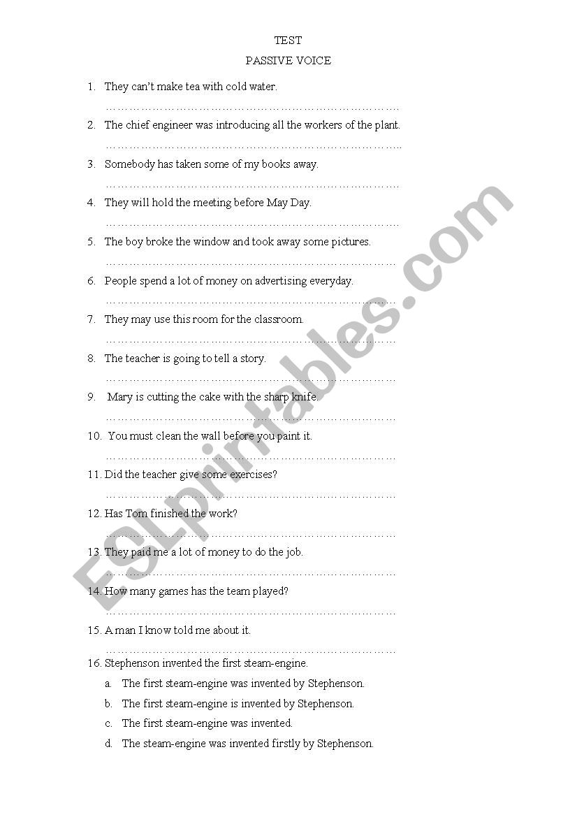 Passive Voice Test worksheet