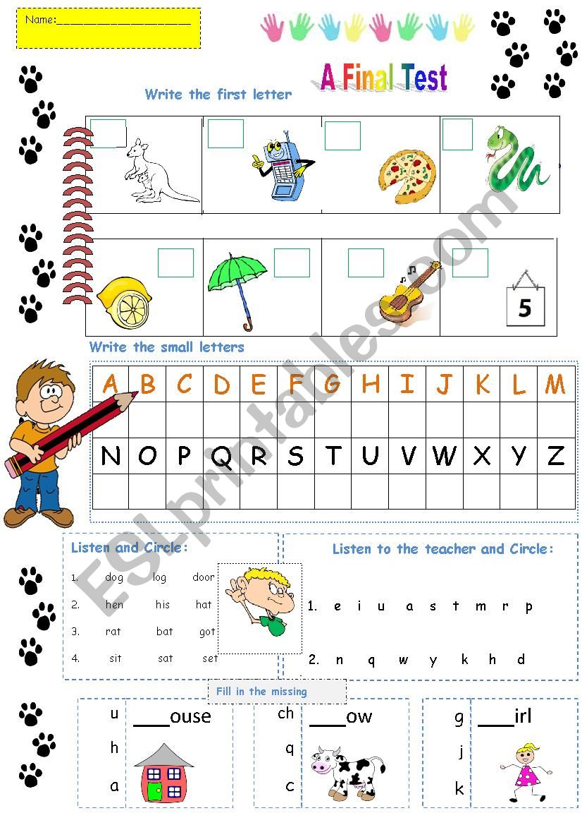  Placement Test 1/2 worksheet