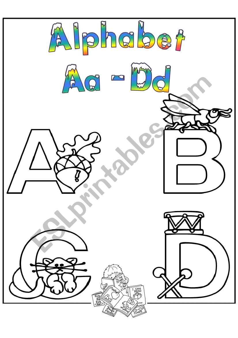 Alphabet coloring A-D worksheet