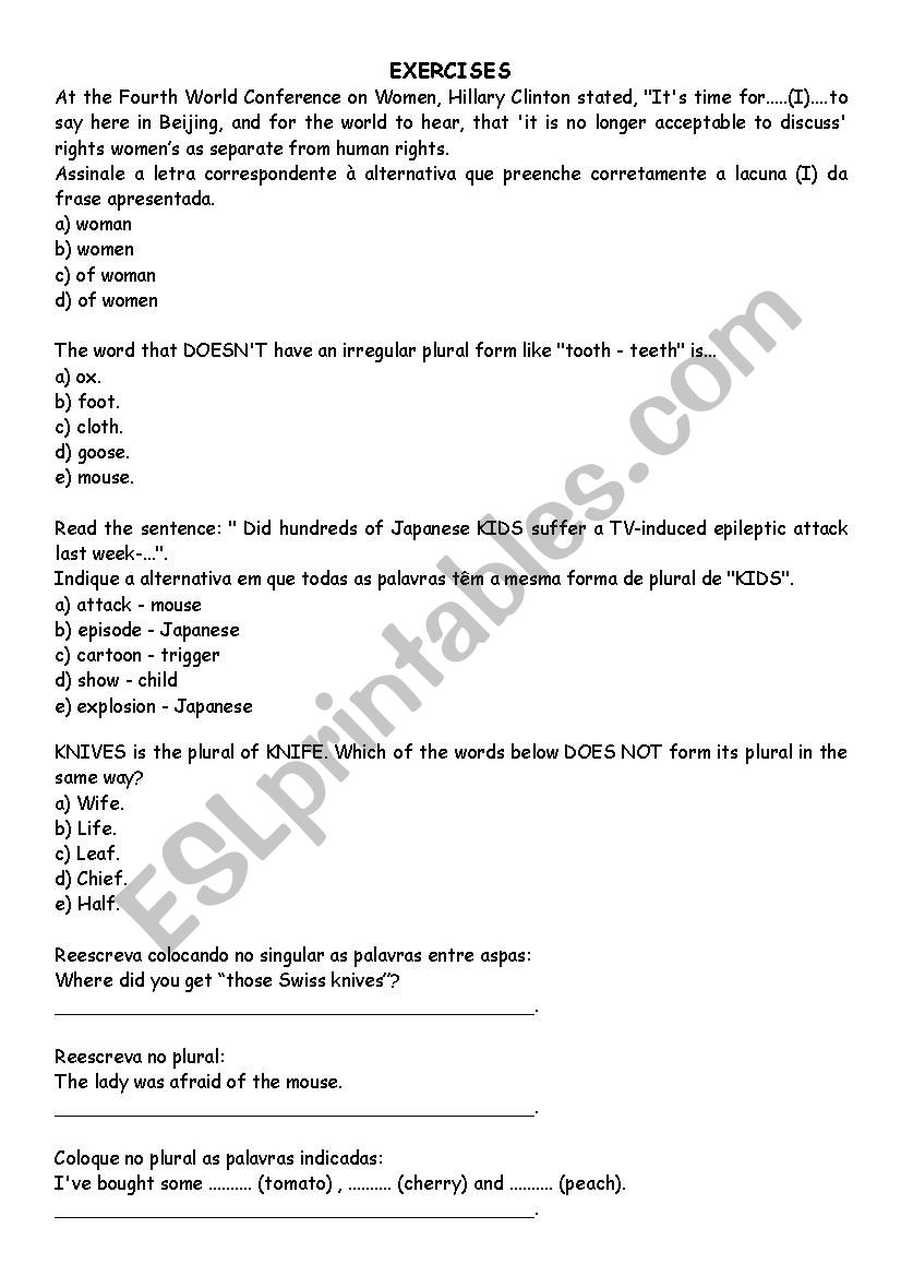 Exercises - Plural Nouns worksheet