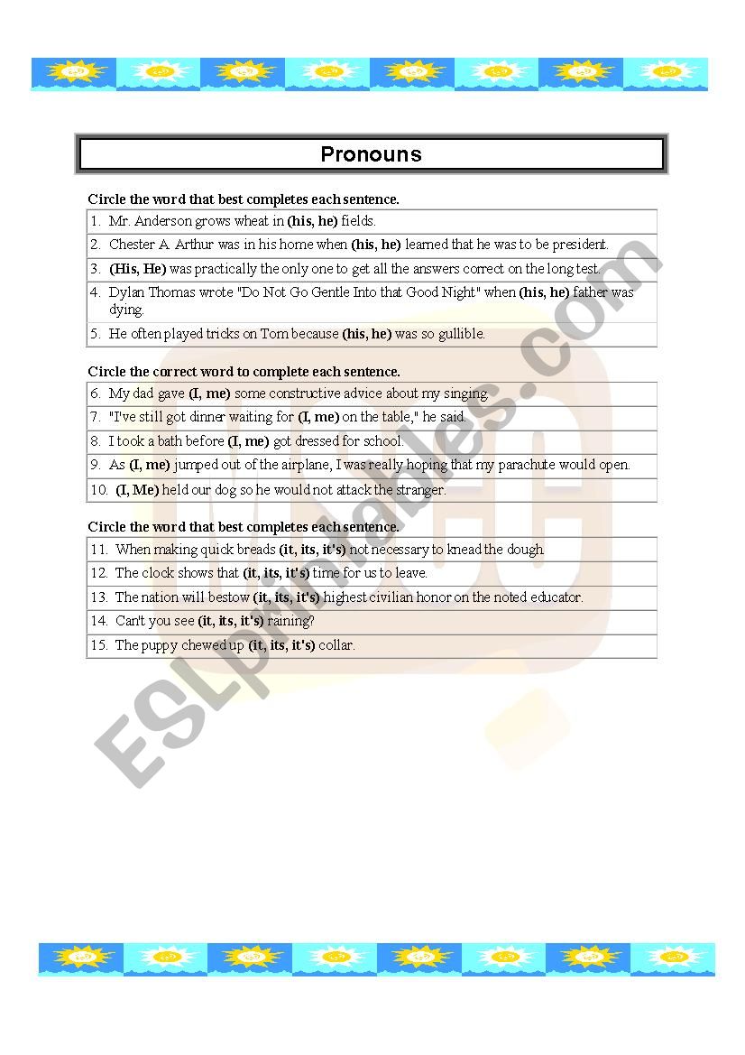 Personal Pronouns worksheet