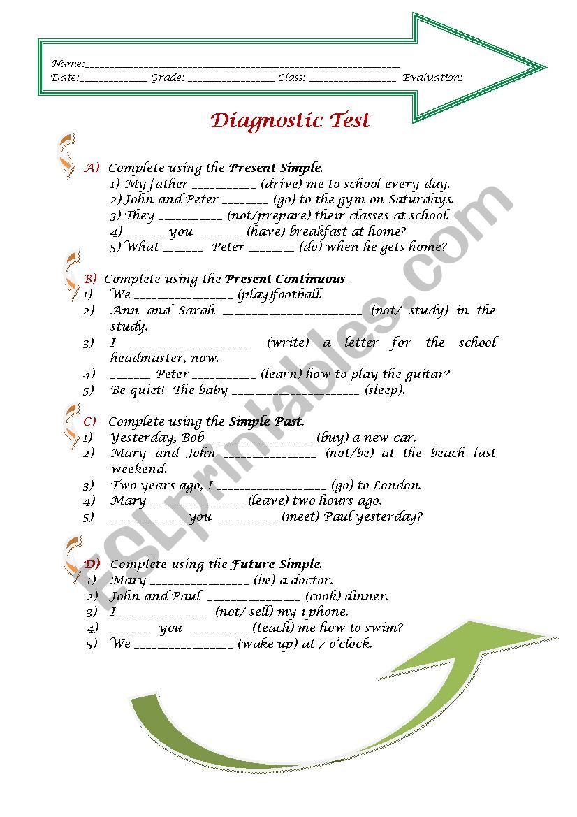 Diagnostic test 8th worksheet