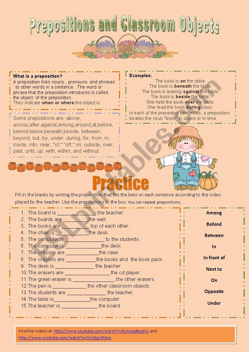  Video Activity! Prepositions and Classroom Objects