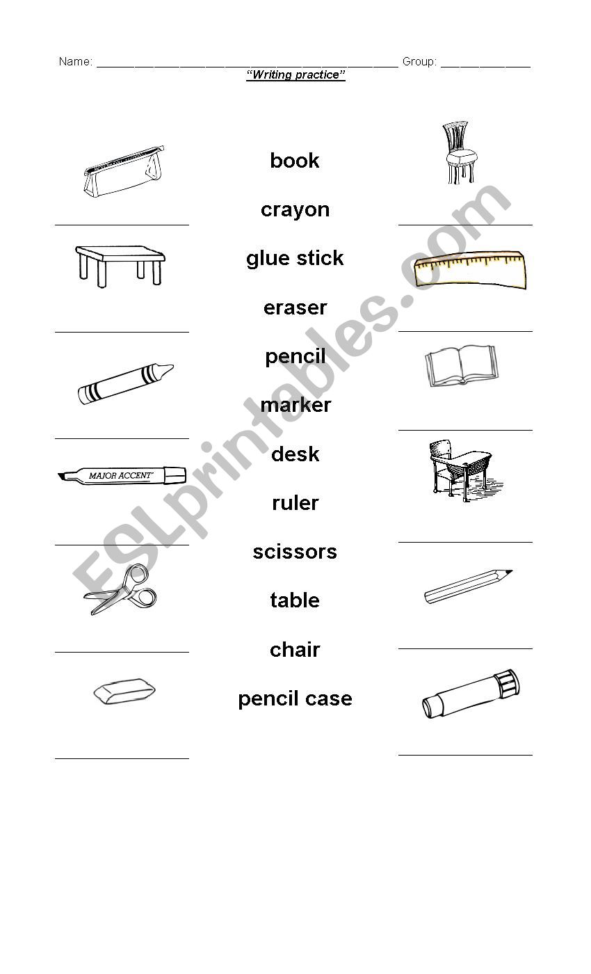 School supplies worksheet