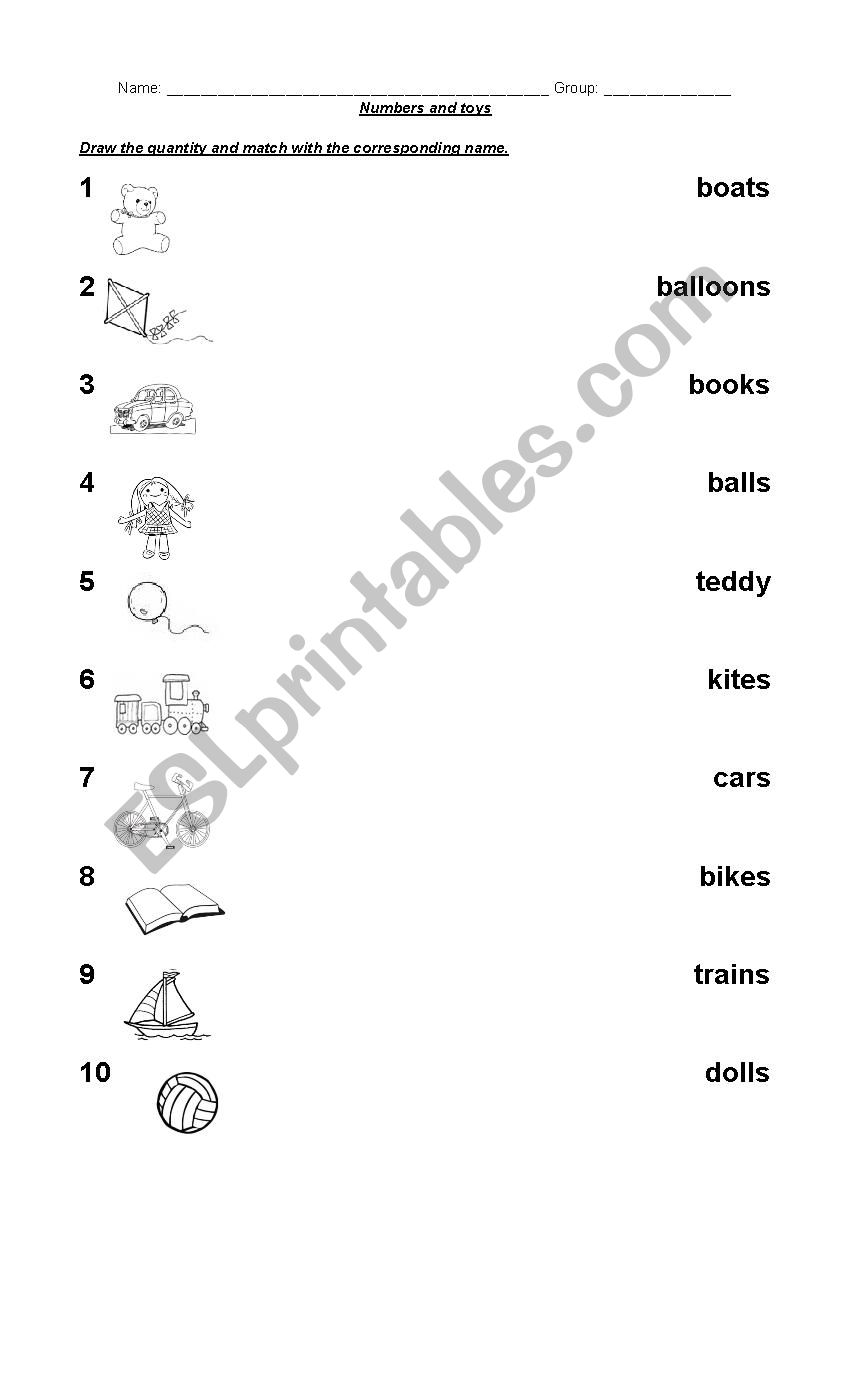 Toys and numbers worksheet