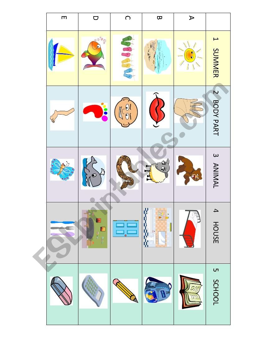 TIC TAC TOE PICTIONARY worksheet