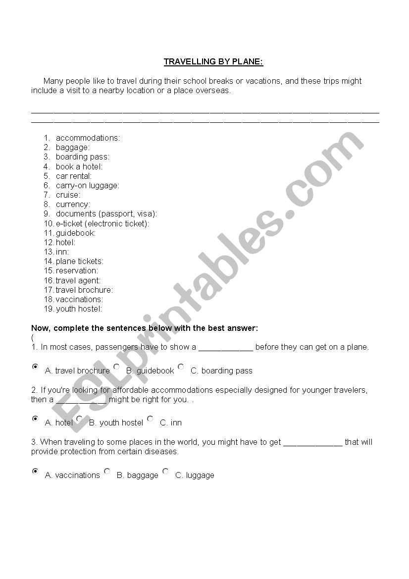 Airport worksheet