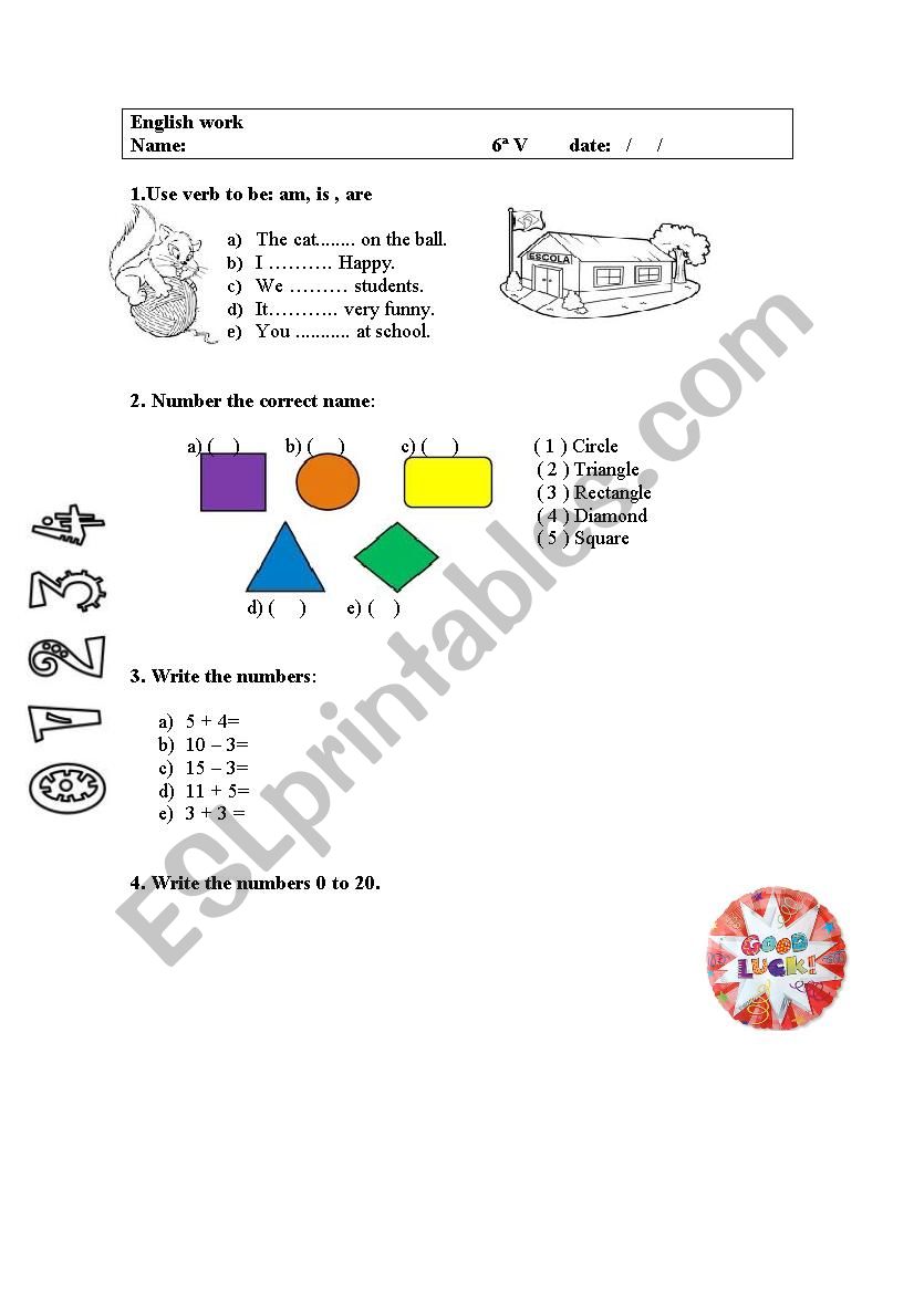 TEST Colors and numbers worksheet