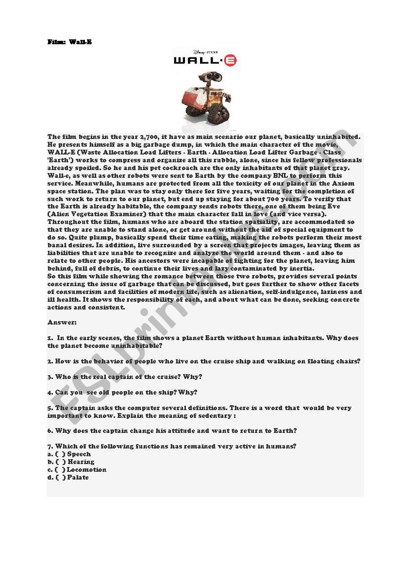 Film Wall-e worksheet