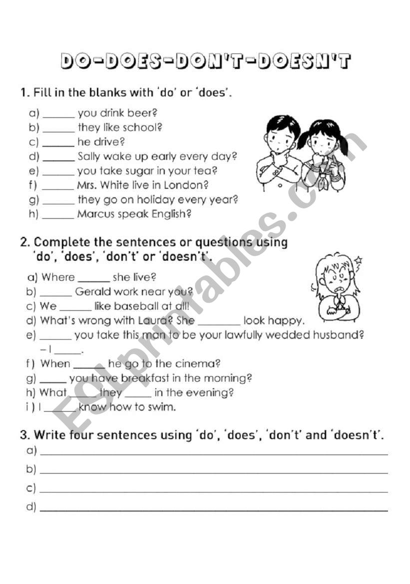 Do does doesnÂ´t donÂ´t worksheet