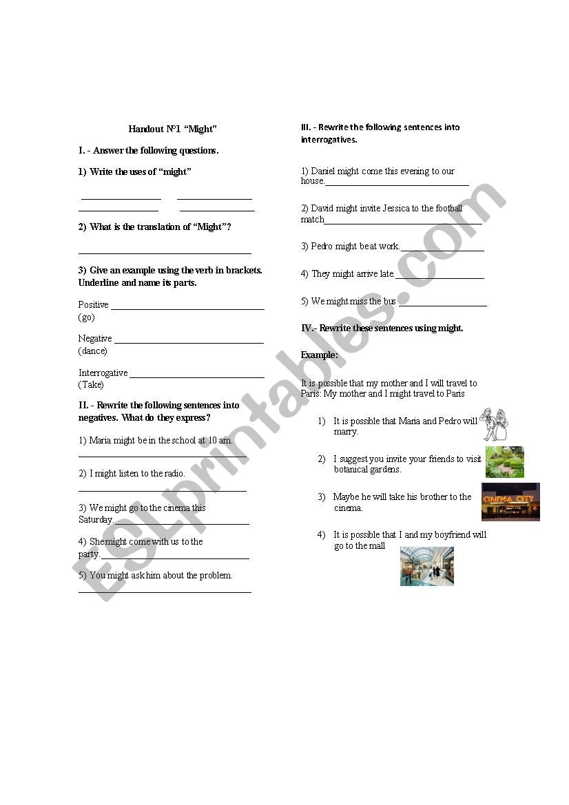 Use of Might worksheet