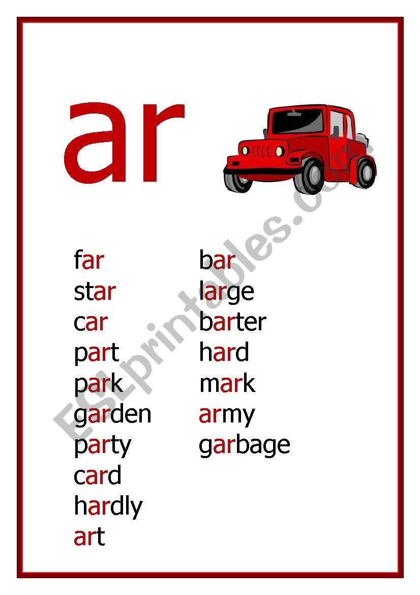 AR reading flashcard worksheet