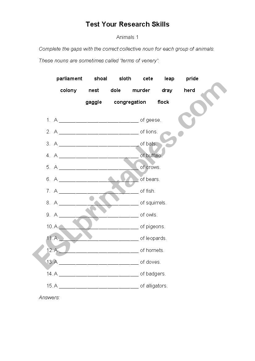 Collective Nouns worksheet