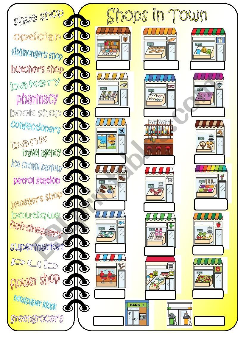 Shops in Town worksheet