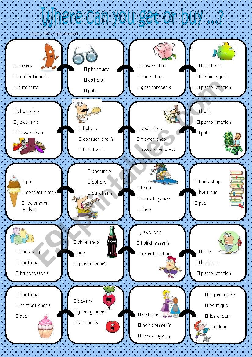 Where can you get or buy ...? worksheet