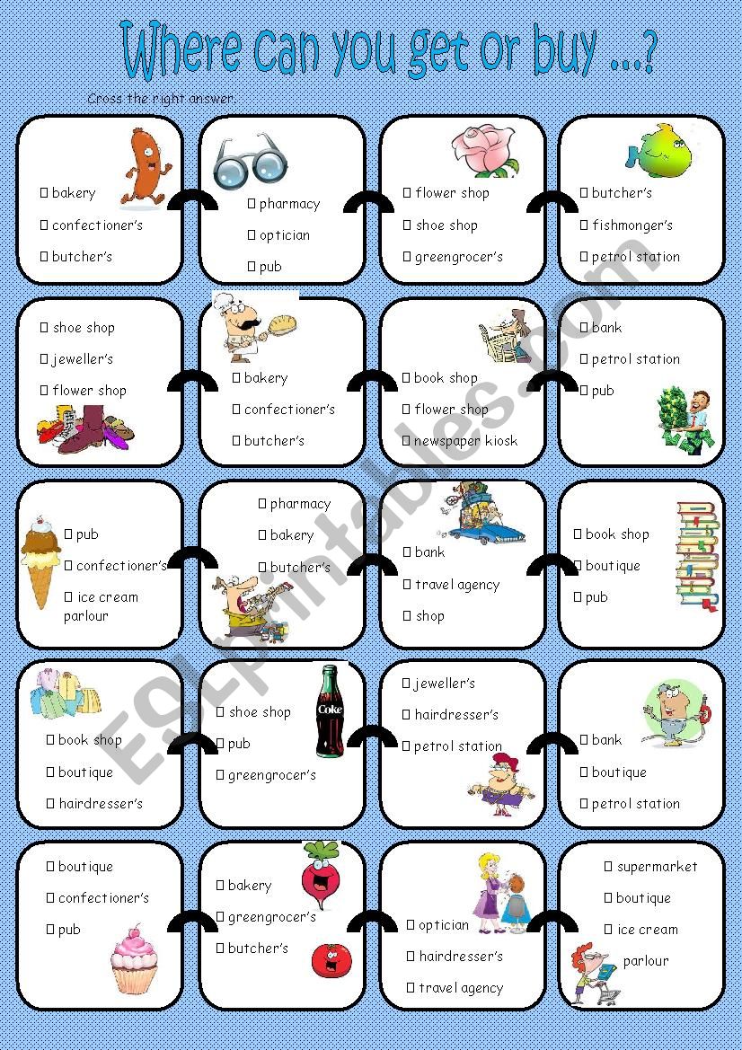 Where can you get or buy ...? worksheet