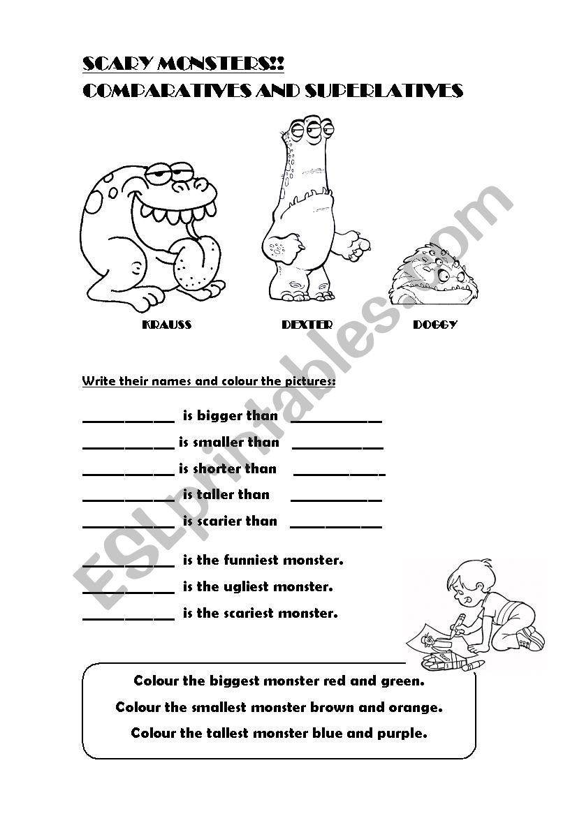 Scary monters! comparative and superlative form of adjectives