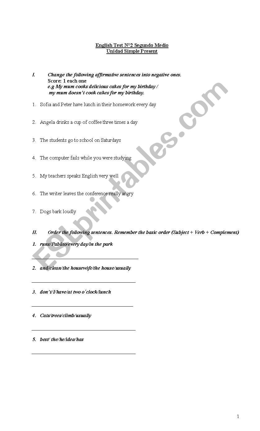 test - simple present worksheet