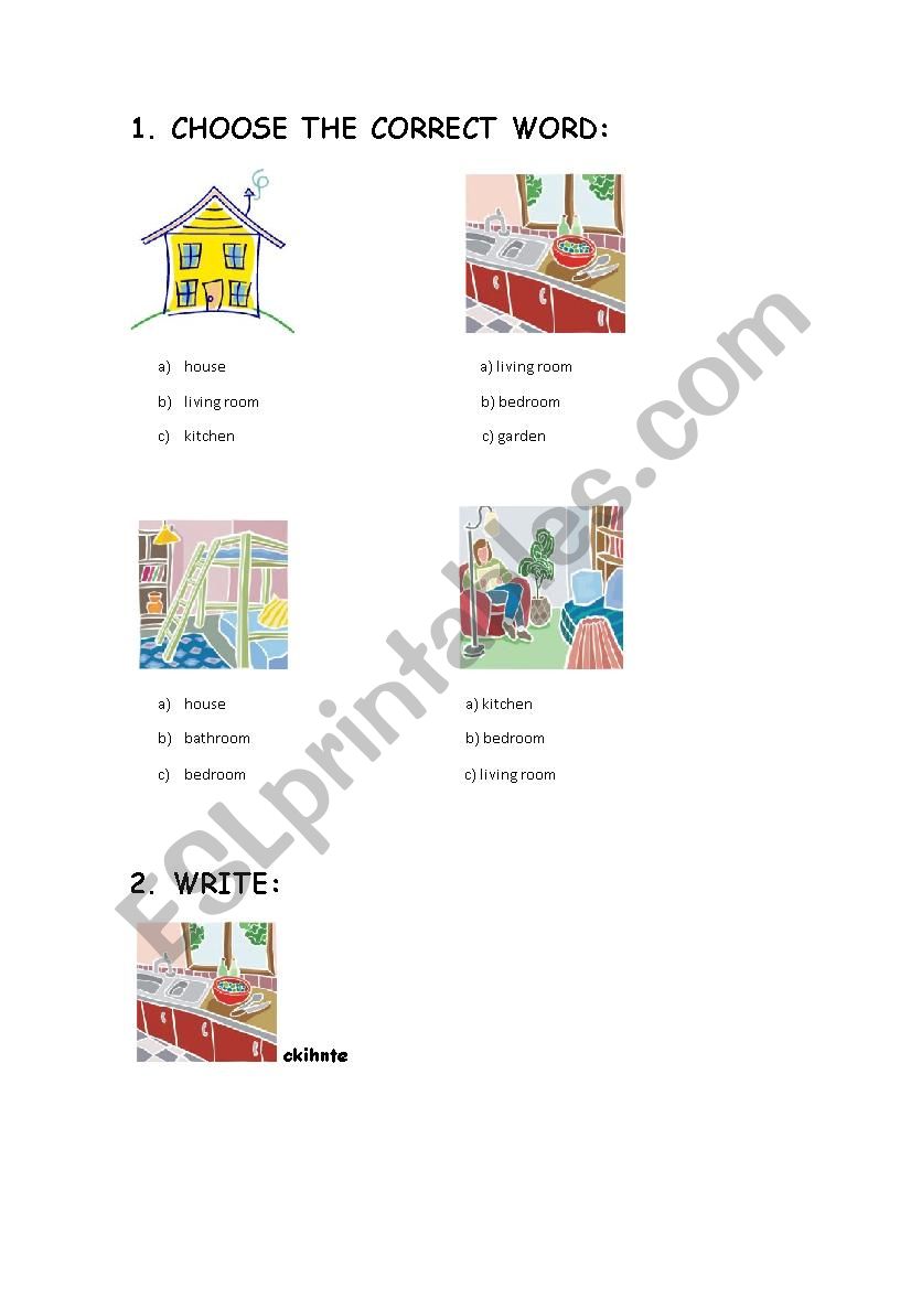 Parts of the house worksheet