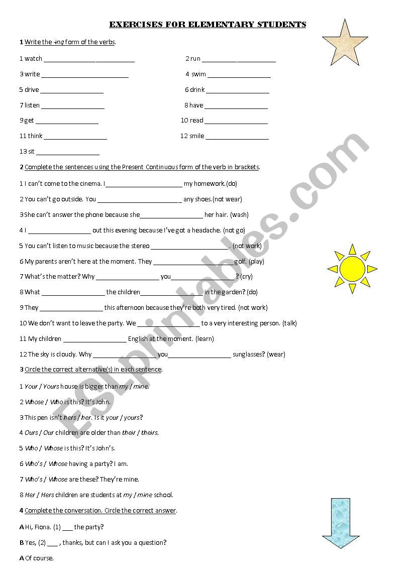 elementary revision worksheet