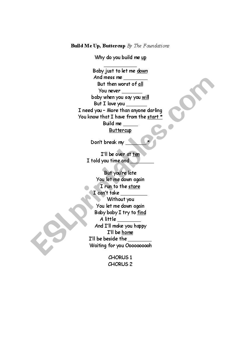 build me up buttercup worksheet