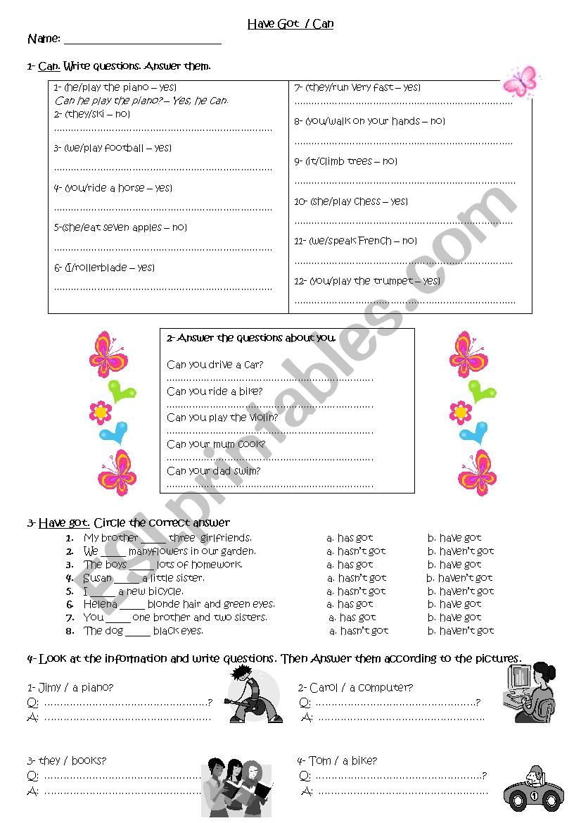 Can + Have got worksheet