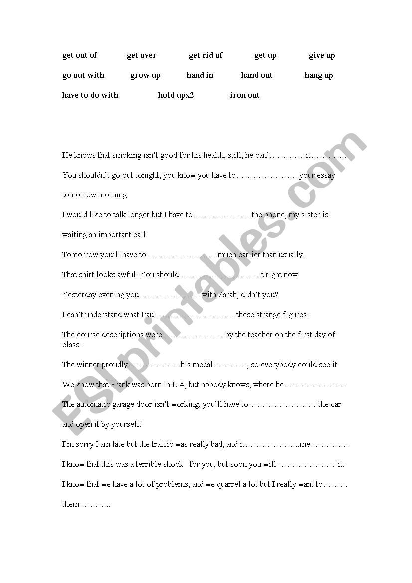 Phrasal verbs worksheet