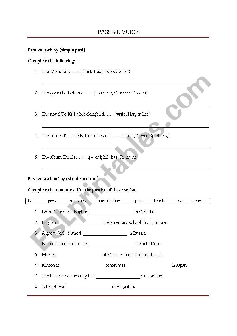 Passive Voice worksheet