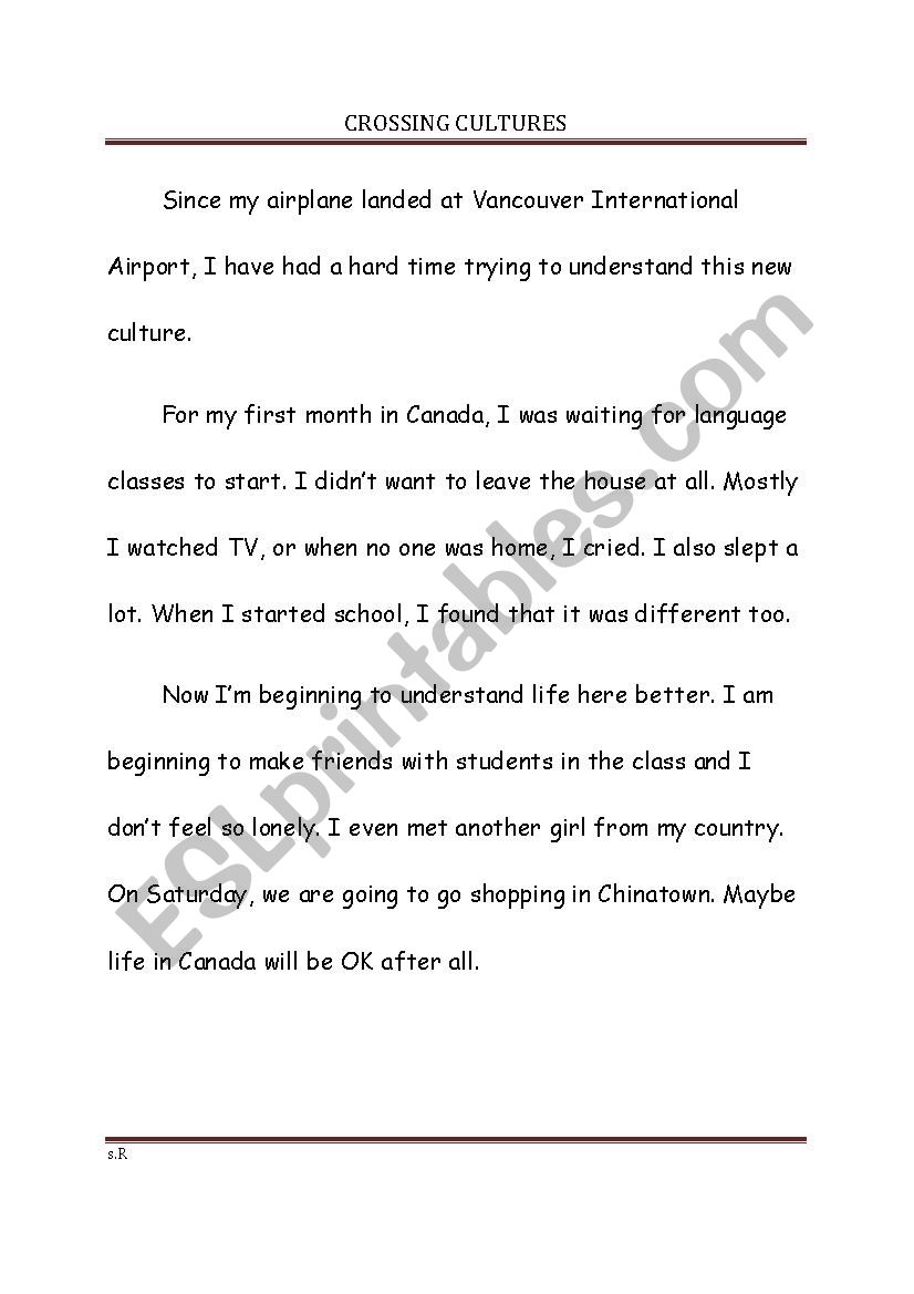 Crossing cultures worksheet