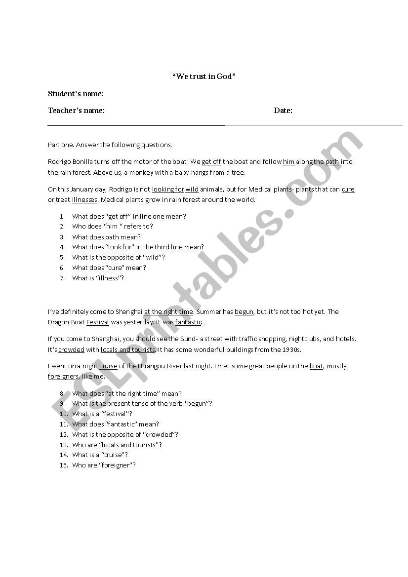 English test worksheet