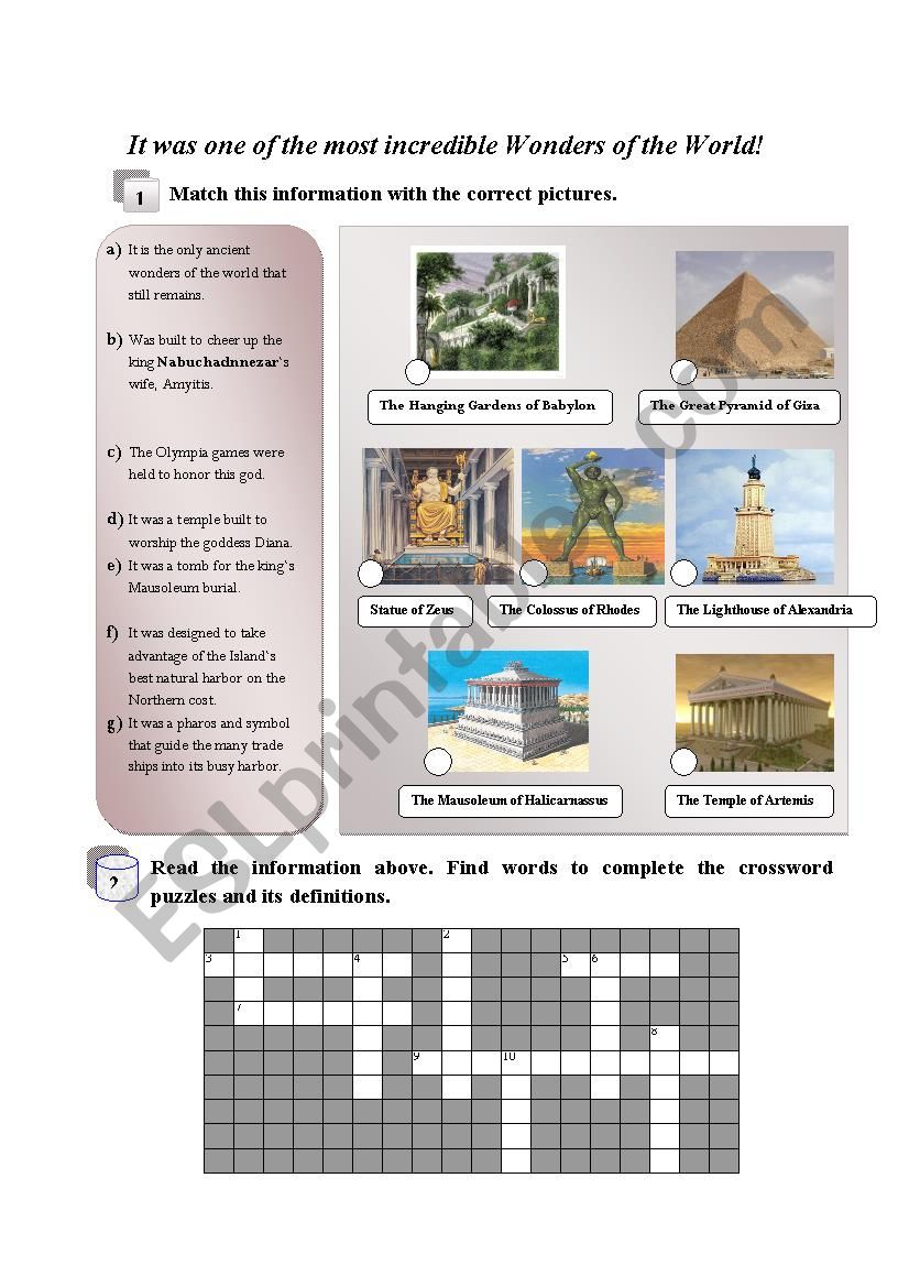 Ancient wonders of the world  worksheet