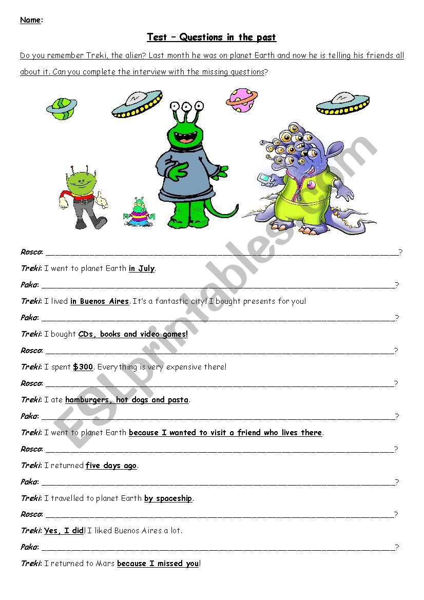 Asking questions worksheet