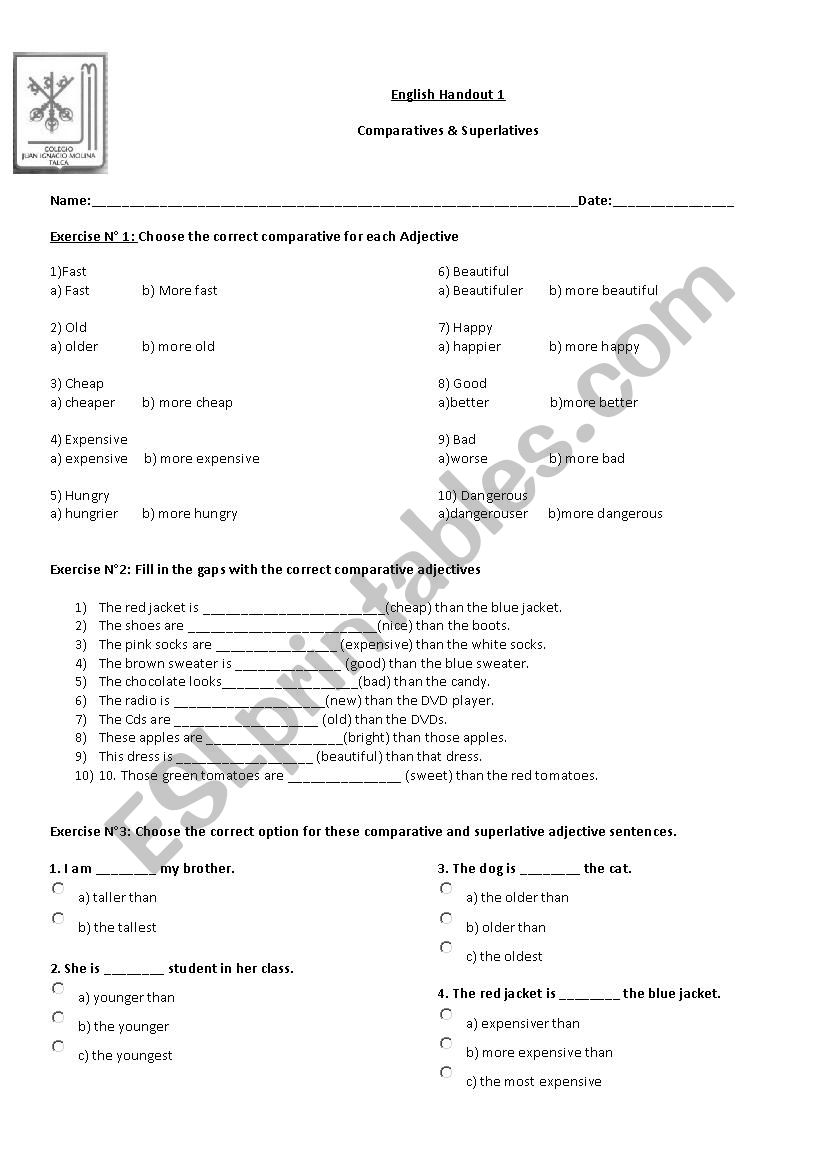 comparatives and superlatives worksheet