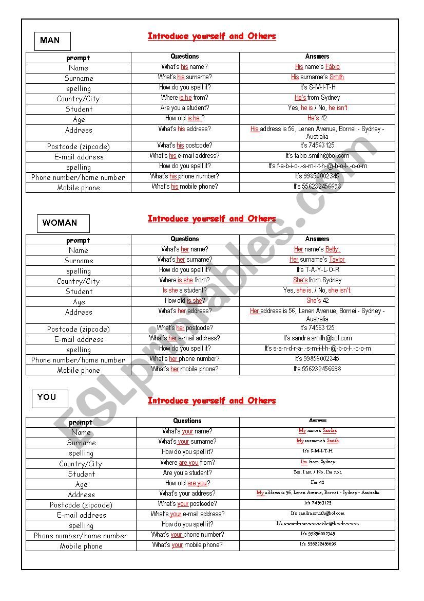 Introduce yourself and others worksheet