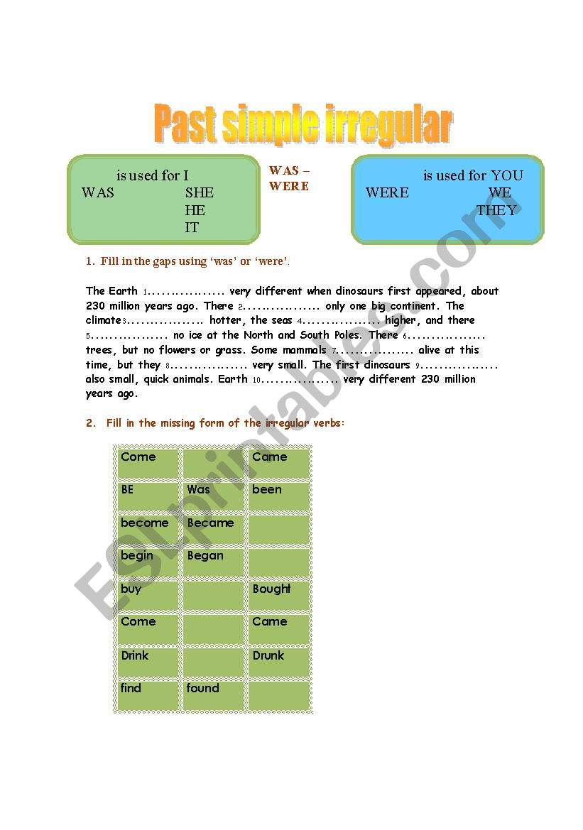 Past simple irregular worksheet